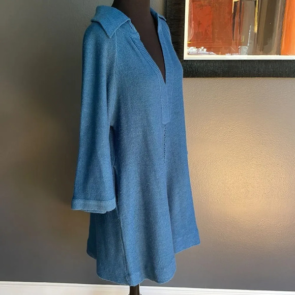 beldoch popper deep blue mohair blend long swing bell sleeve collared sweater. S - Picture 4 of 7